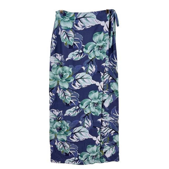 Tommy Bahama Size 6 100% Silk Floral Wrap Skirt Blue Green Pool Coverup - Picture 1 of 8